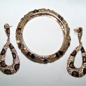Bracelet & Earrings Glittering Gold Metal Leopard Pattern